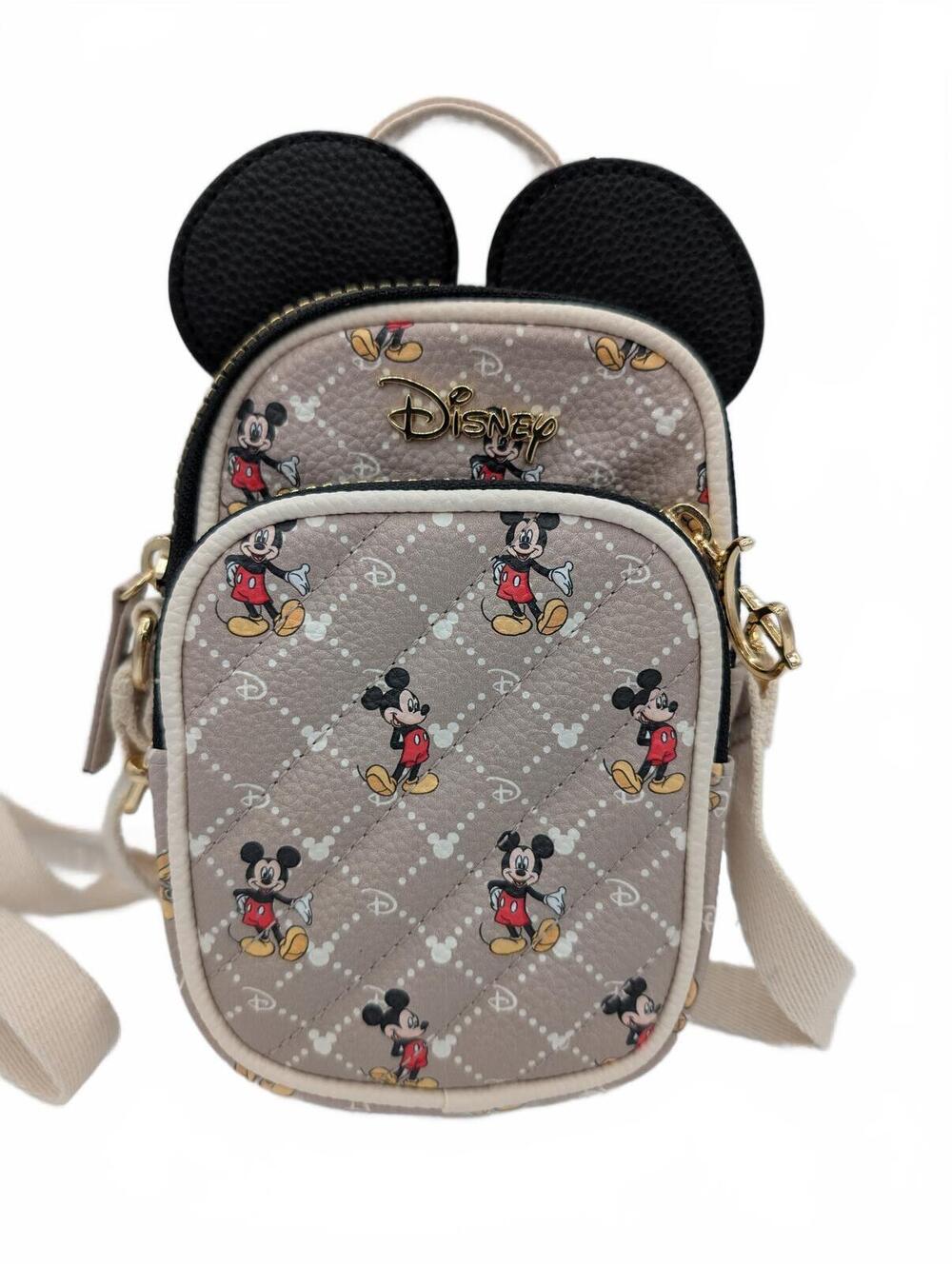 Disney Mickey Mouse Ears Quilted Crossbody Phone Bag Womens Mini Purse Beige